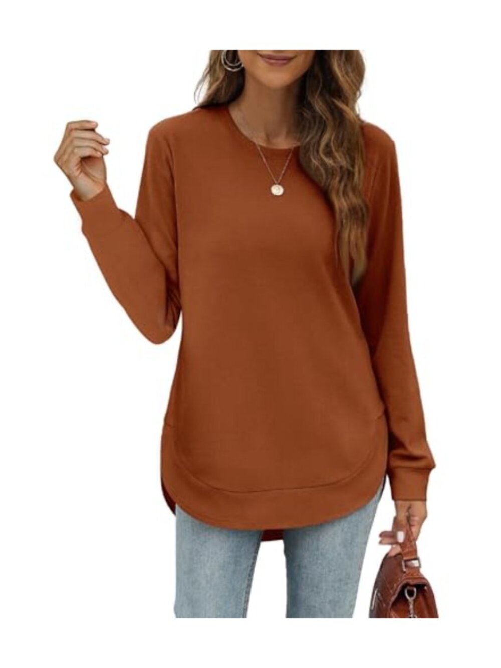 Women's Loose Fit Crewneck Sweatshirt Long Sleeve Tunic Pullover